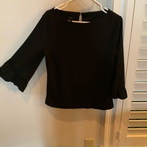 Talbots PM, Black, 3/4 ruffle sleeve, polyester/rayon.  Pearl button.